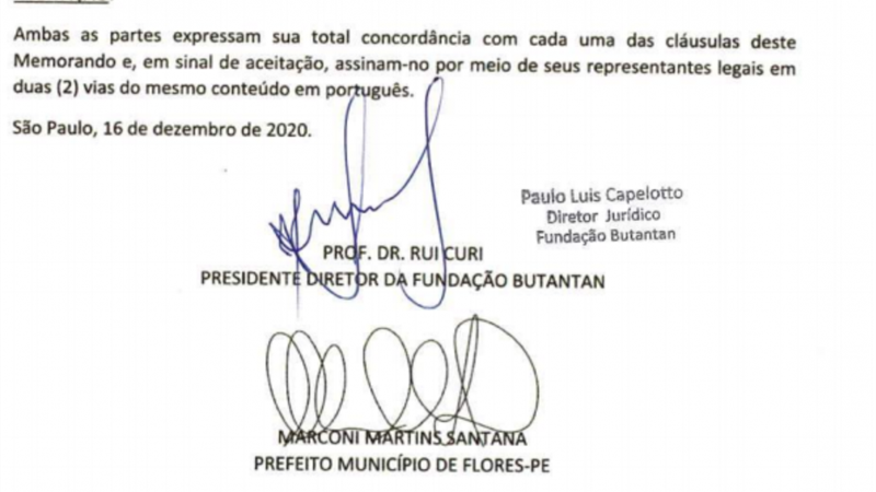 Prefeito Flores firma acordo com o Butantan para comprar vacinas contra a Covid-19