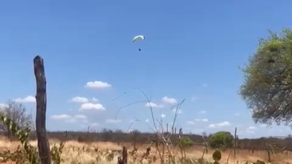 Homem pousa de paraquedas em zona rural de Flores e surpreende moradores